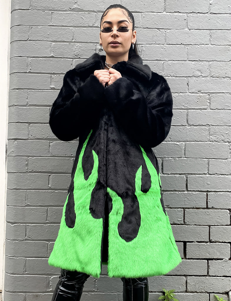 *EXCLUSIVE COLLAB* PURE FIRE FAUX FUR JACKET - GREEN/BLACK  MADE 4 U 