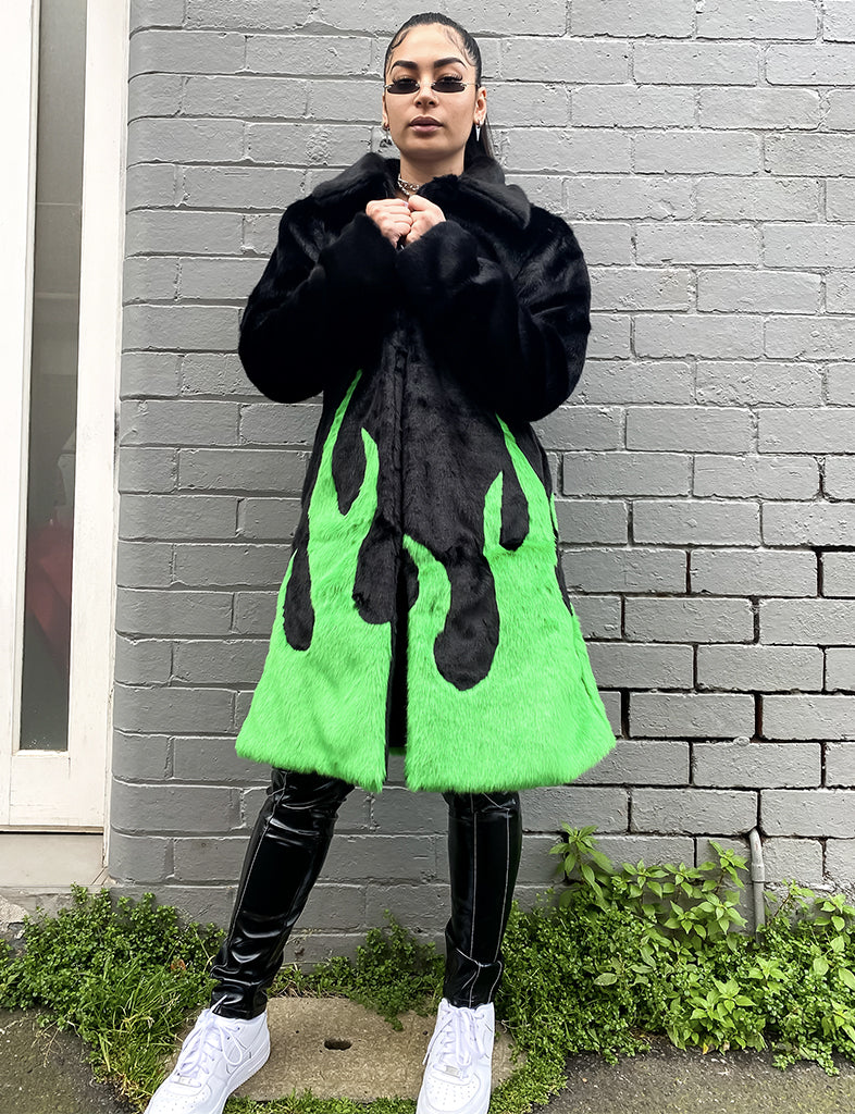 *EXCLUSIVE COLLAB* PURE FIRE FAUX FUR JACKET - GREEN/BLACK  MADE 4 U 