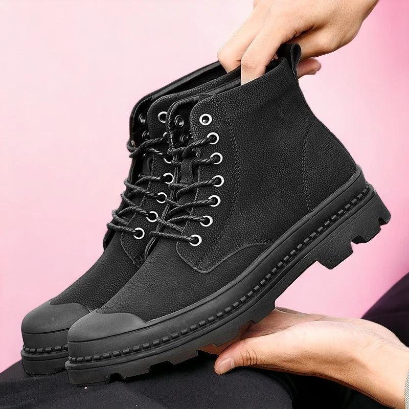 Fashion Business Men's Casual Shoes Lace Up Black Ankle Boots JOS0132-B