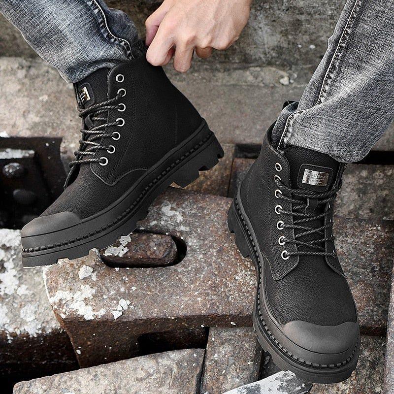 Fashion Business Men's Casual Shoes Lace Up Black Ankle Boots JOS0132-B