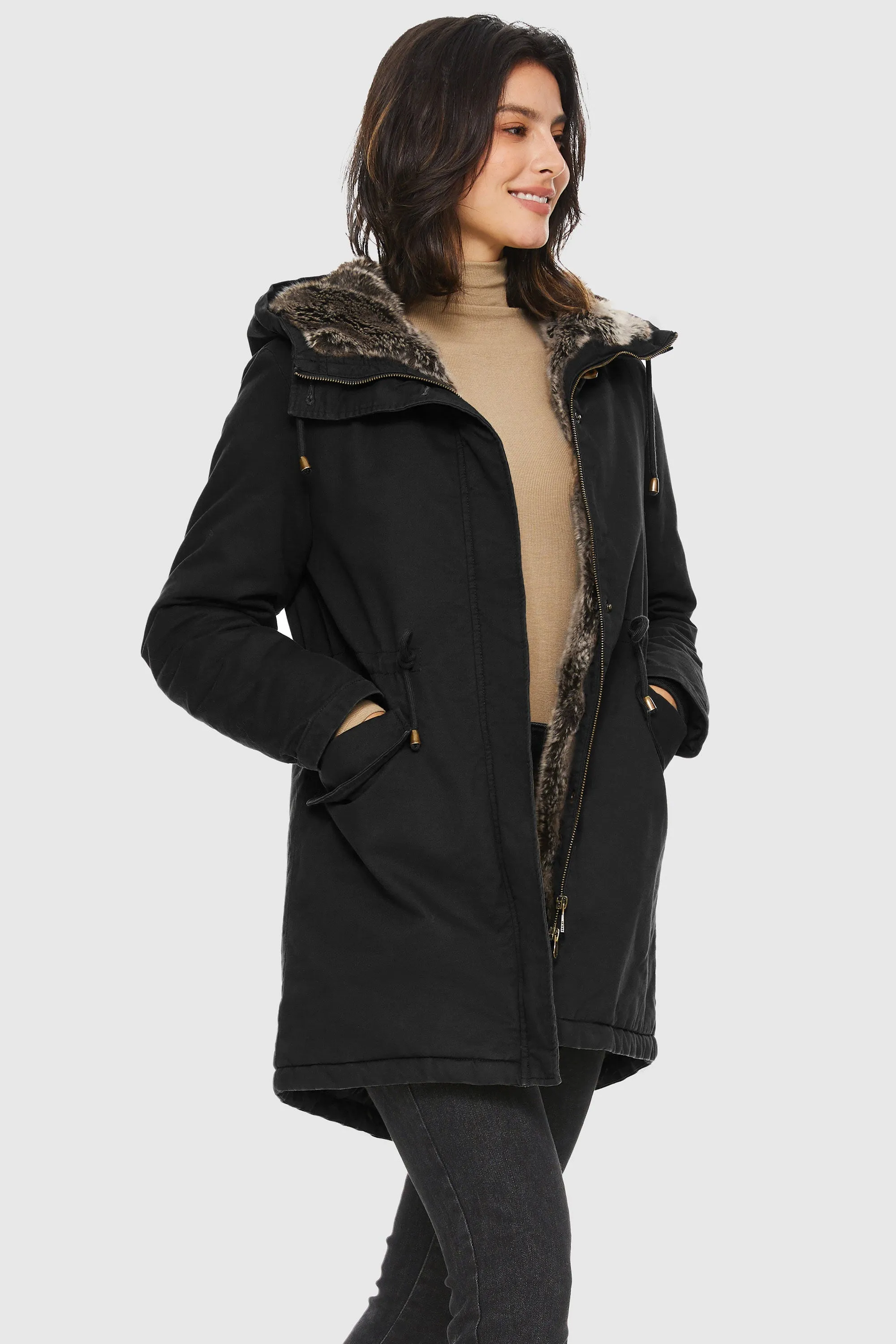 Faux Fur Lined Military Fleece Parka