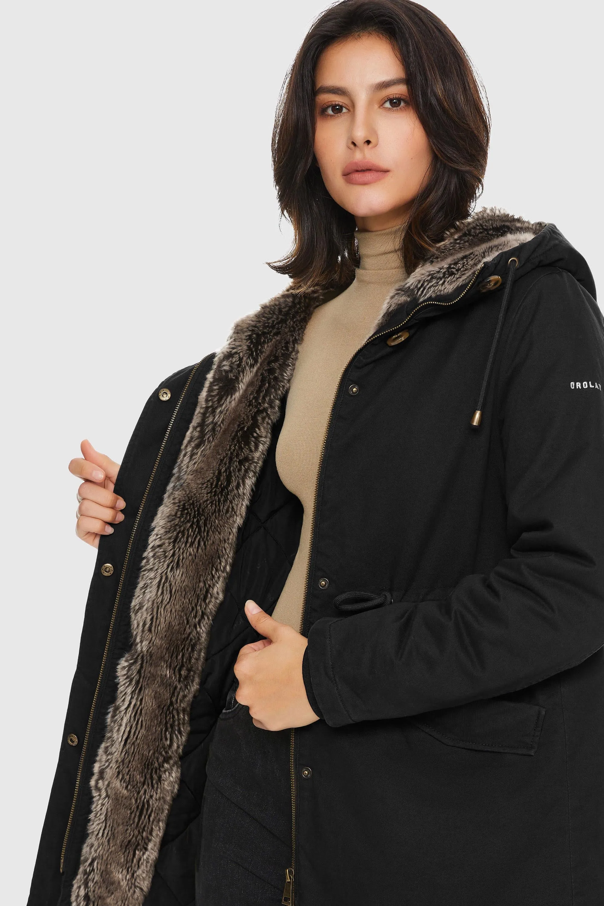 Faux Fur Lined Military Fleece Parka