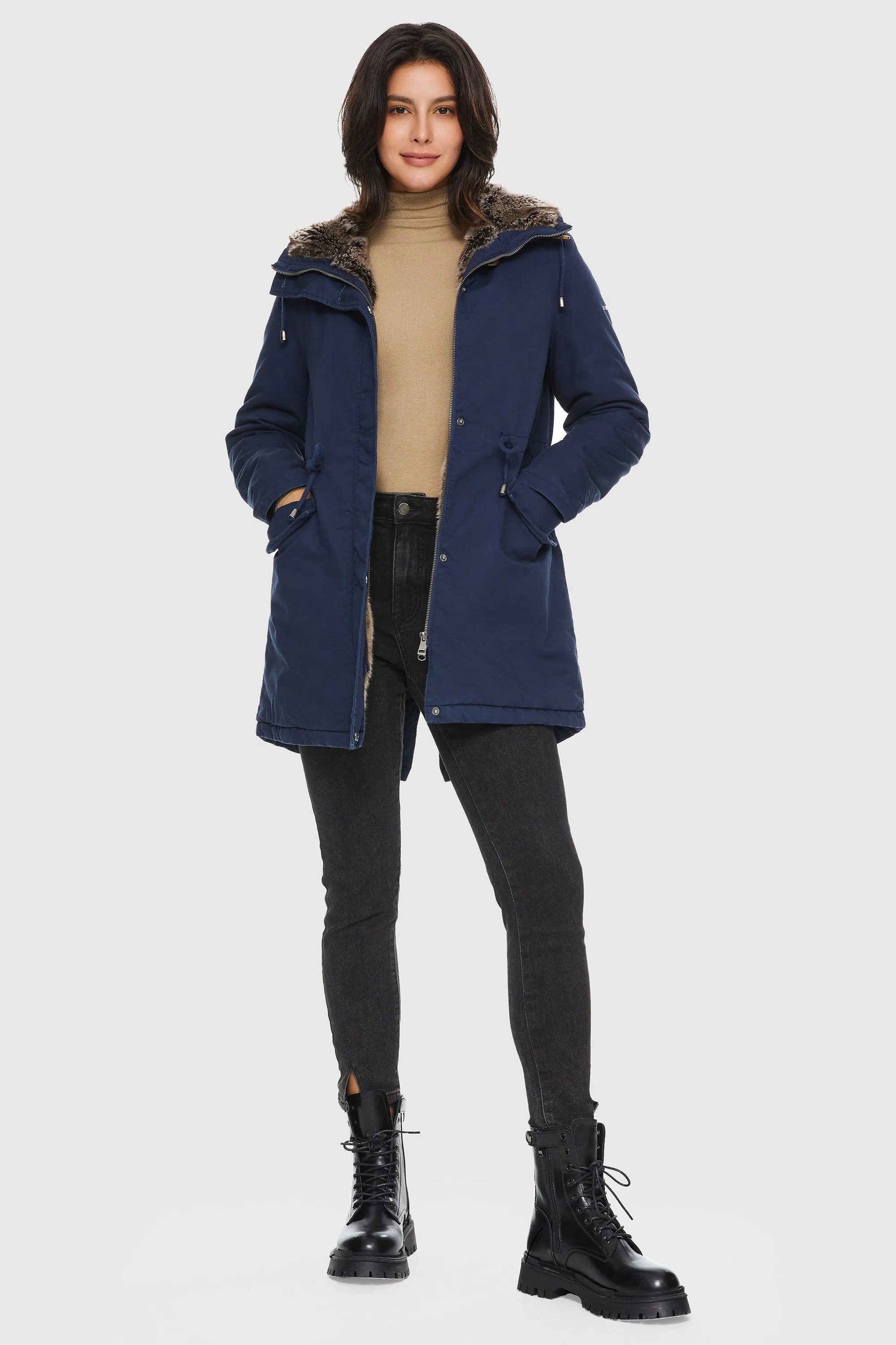 Faux Fur Lined Military Fleece Parka