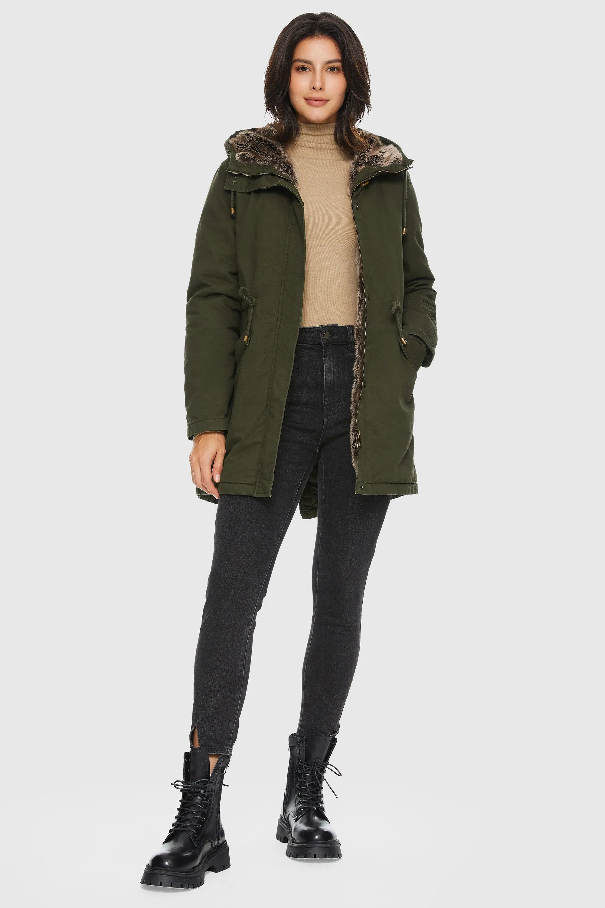 Faux Fur Lined Military Fleece Parka