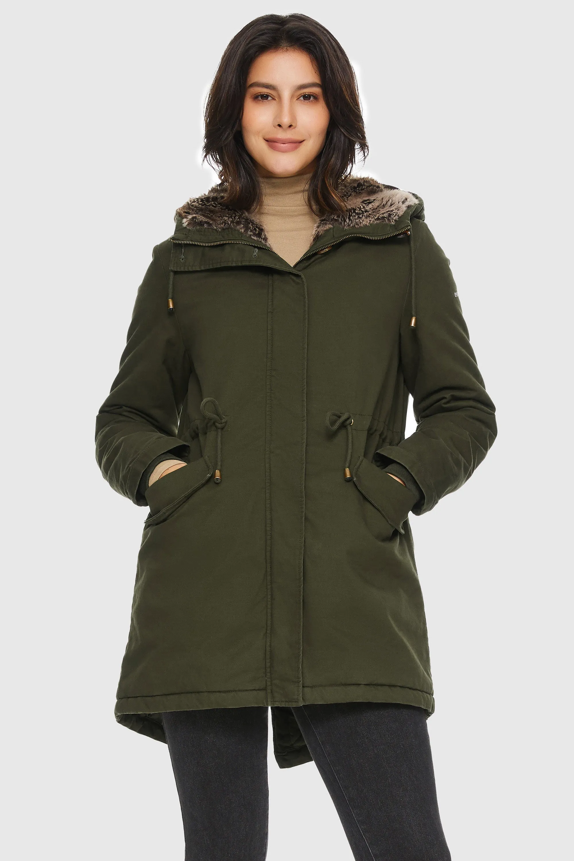 Faux Fur Lined Military Fleece Parka