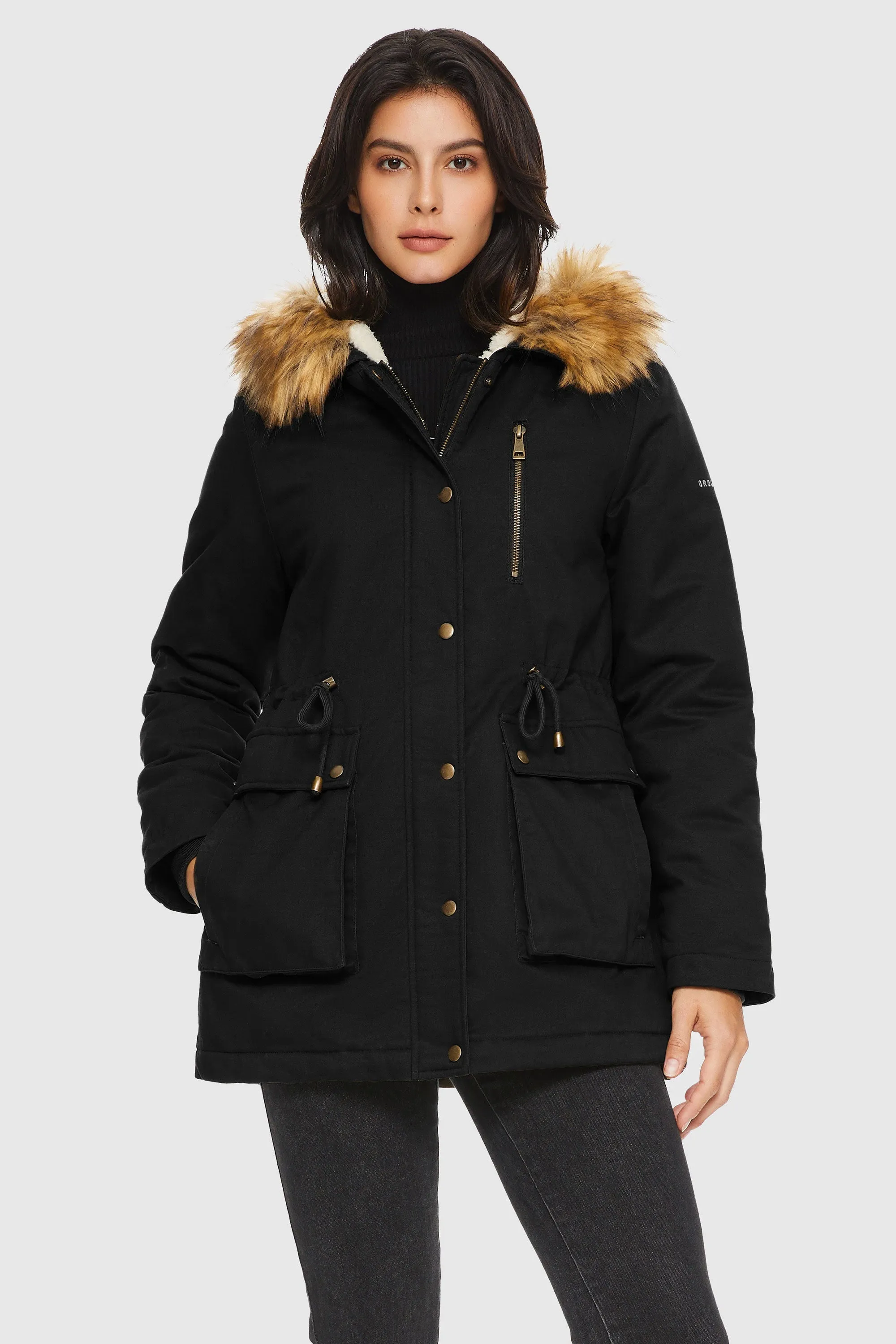 Faux Fur Thickened Hooded Parka Jacket