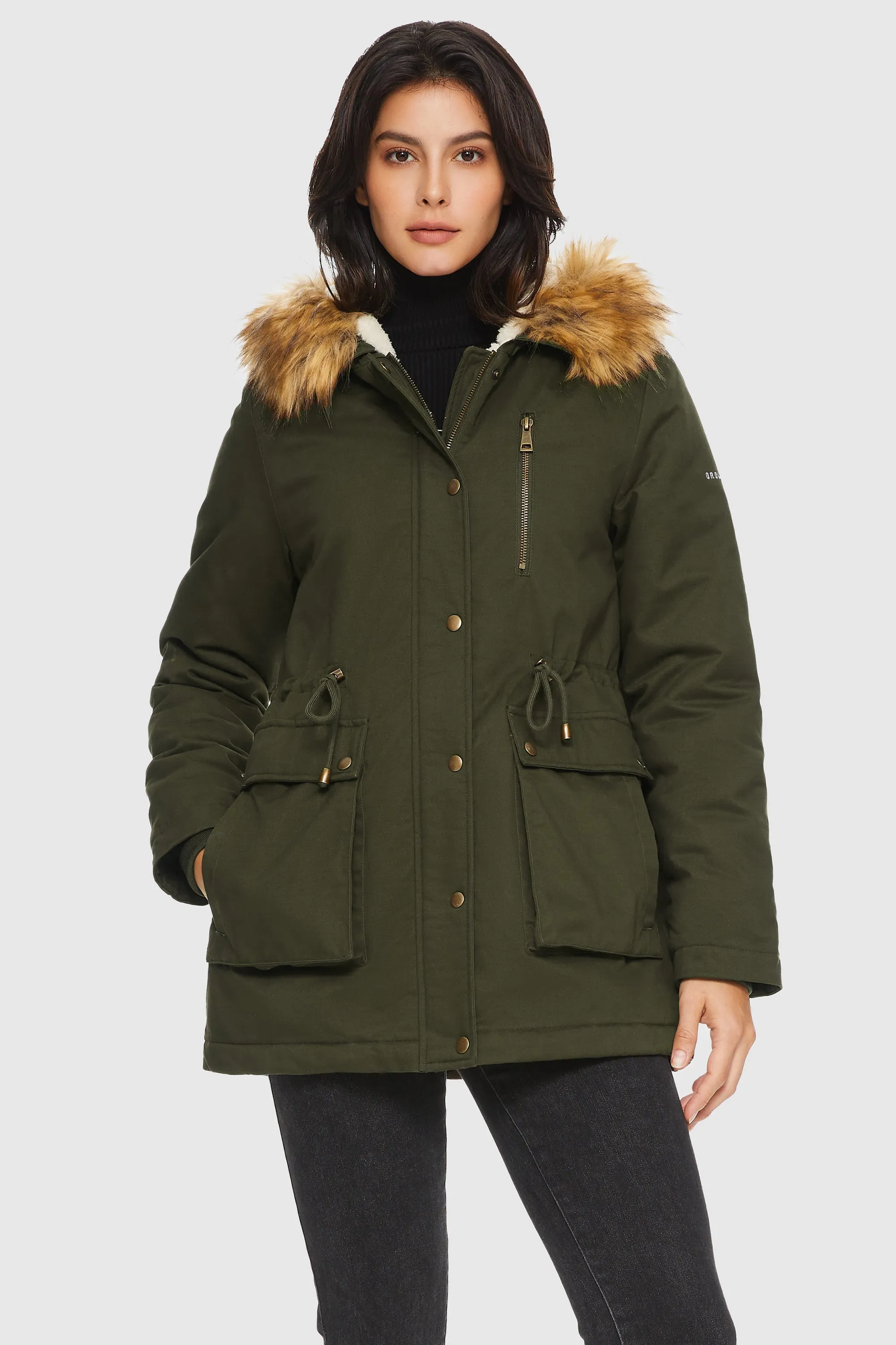 Faux Fur Thickened Hooded Parka Jacket