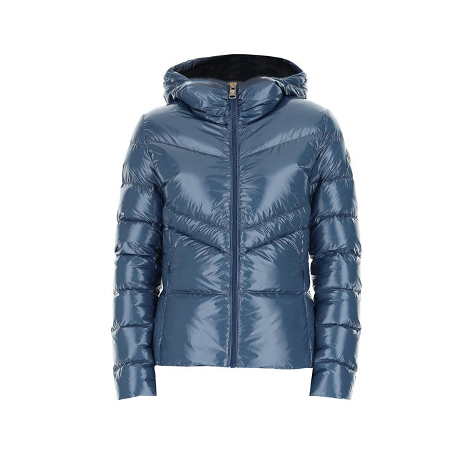 FIXED HOODED DOWN JACKET IN SHINY FABRIC Woman Nocturne