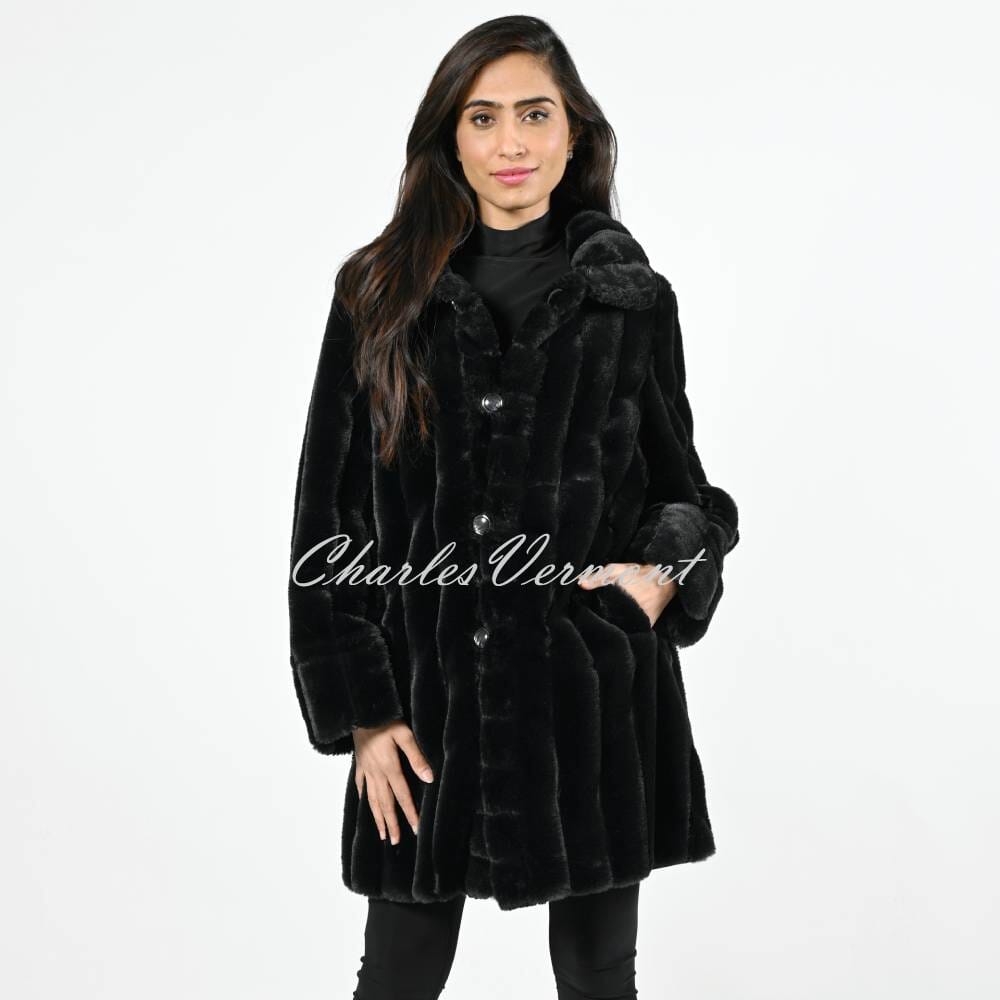 Frank Lyman Reversible Faux Fur Coat - Style 224530U (Black)