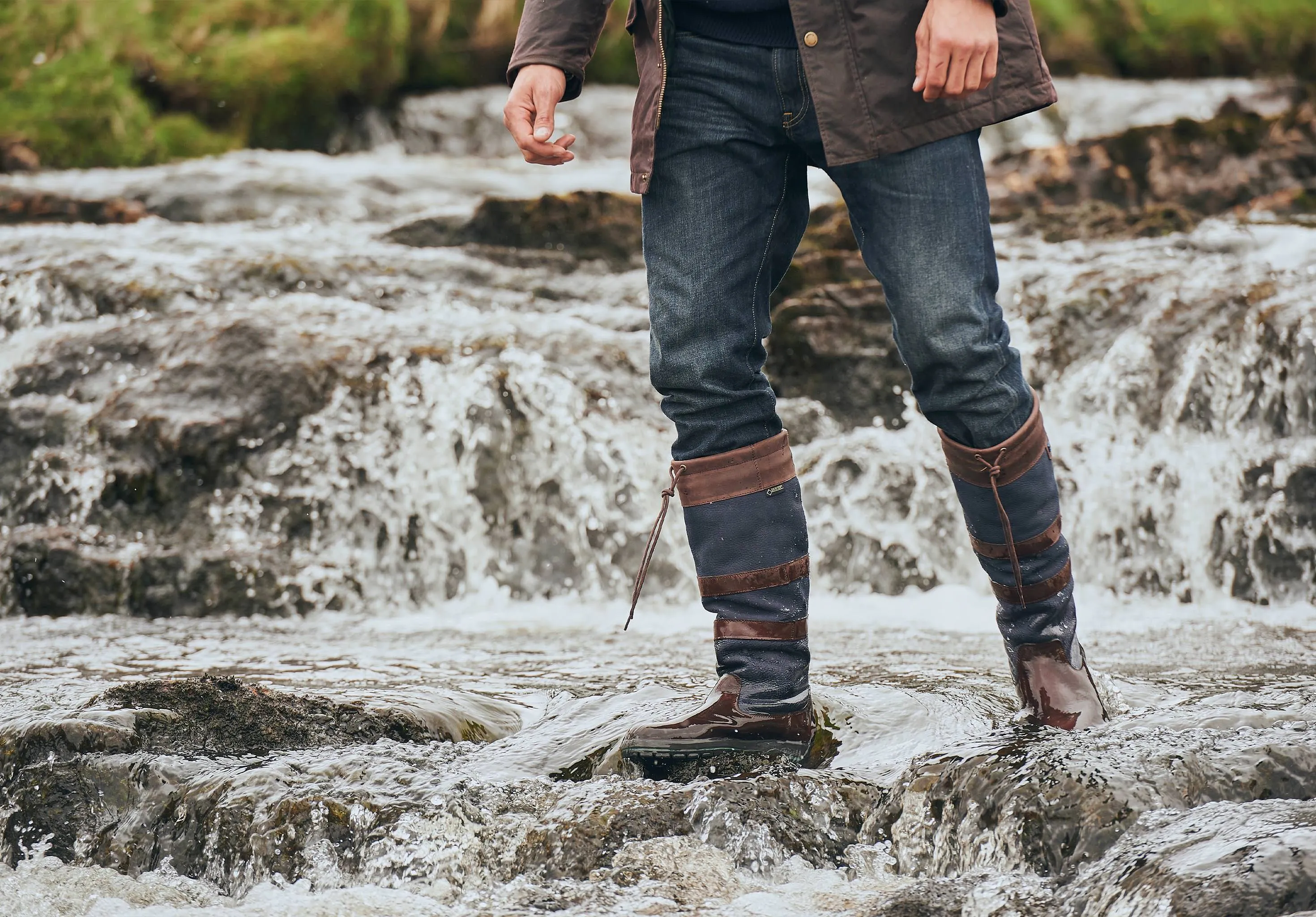 Galway Mens SlimFit Country Boot - Navy/Brown