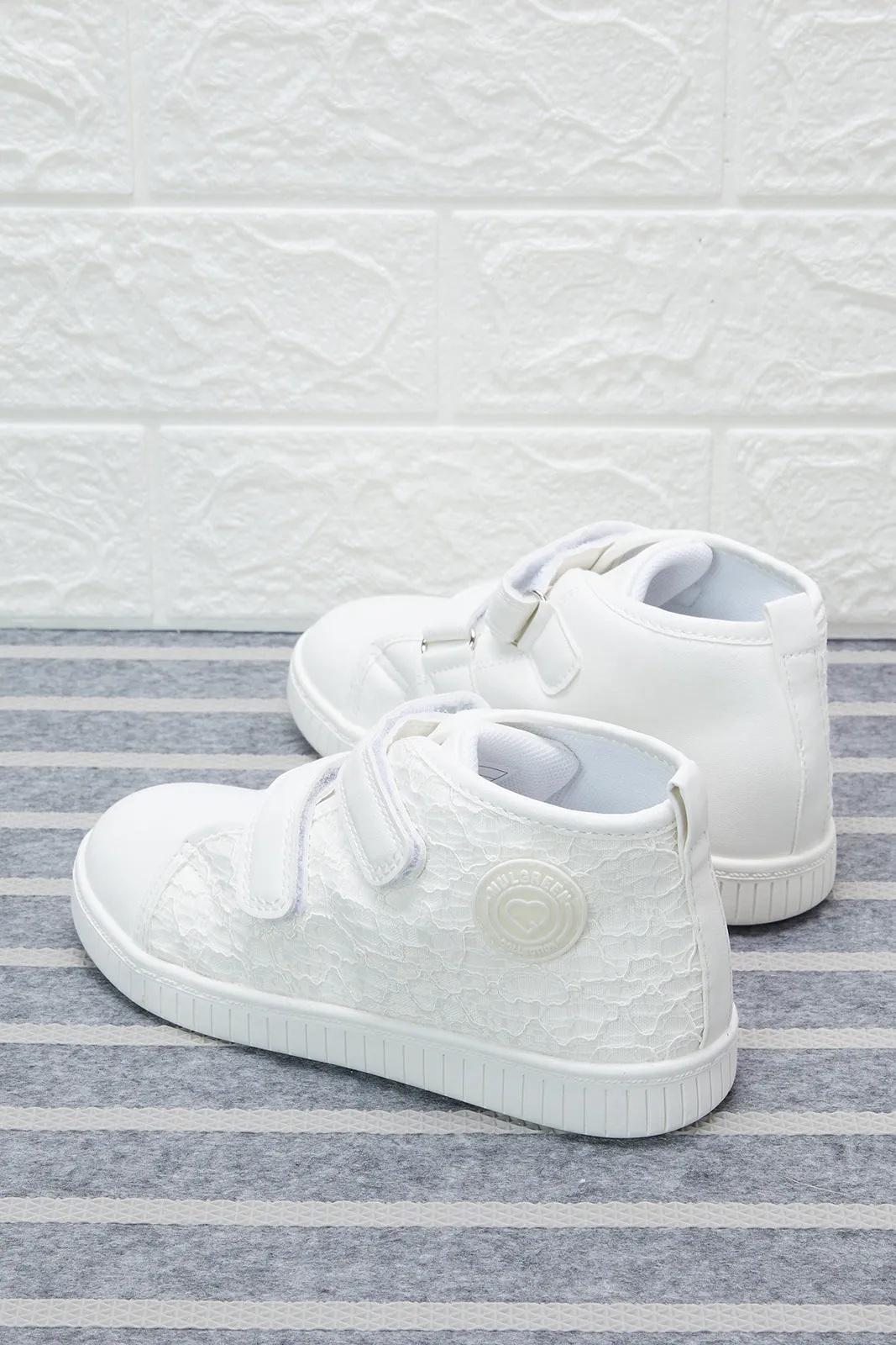 Girls White High-Top Sneakers