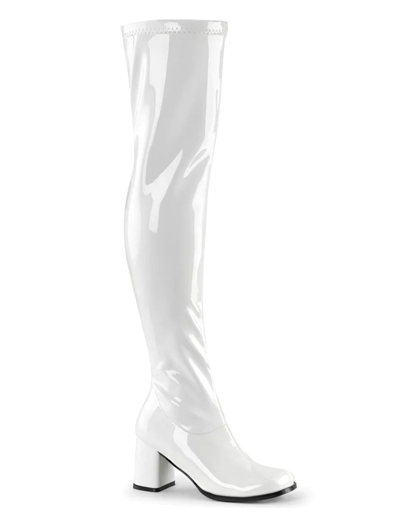 GOGO 3000 BOOTS - WHITE STRETCH PATENT *PRE ORDER*