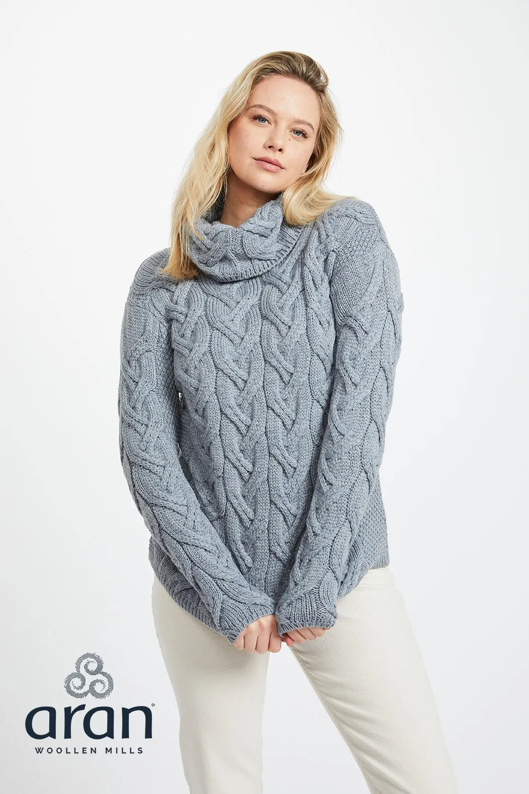 Grey Merino Cowl Neck Sweater