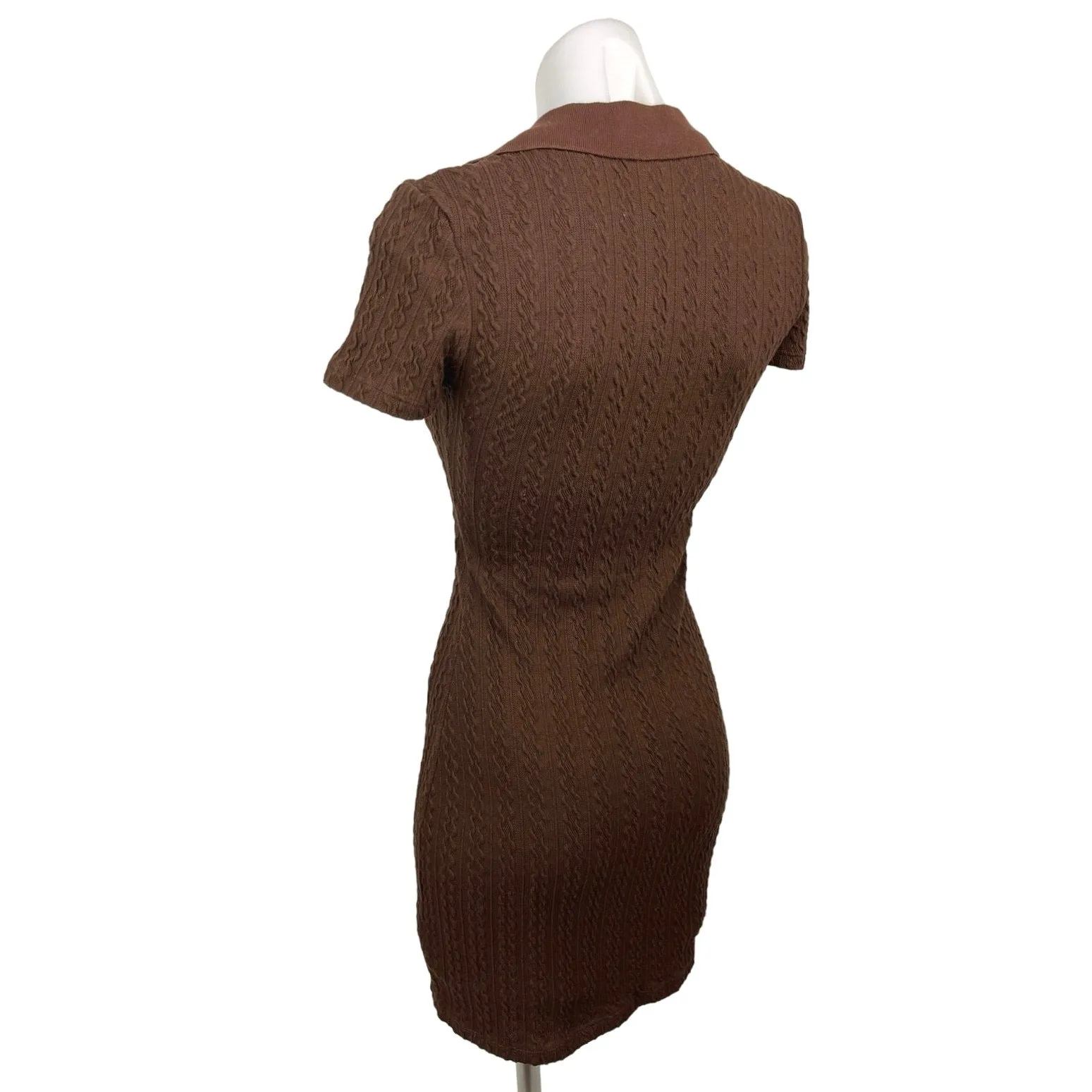 H&M Divided Brown Cable Knit V-neck Short Sleeve Mini Bodycon Sweater Dress S