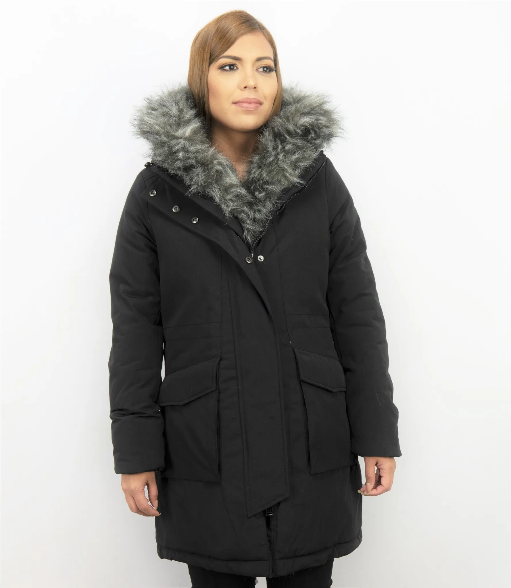 Imitation Fur Coat Women | Ladies Long Parka Black |