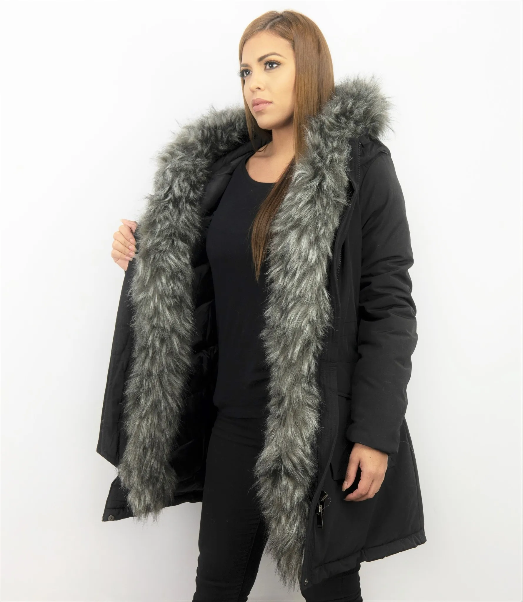 Imitation Fur Coat Women | Ladies Long Parka Black |