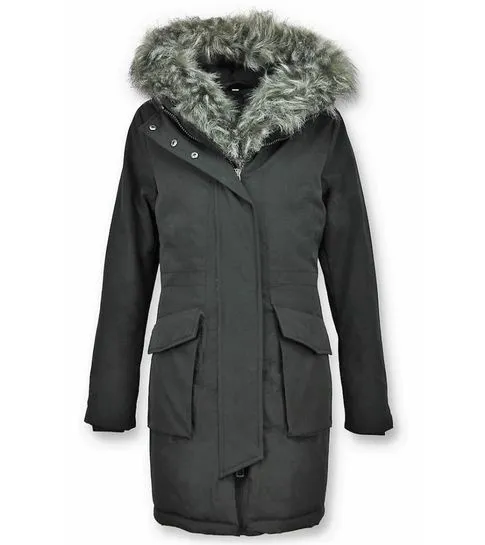 Imitation Fur Coat Women | Ladies Long Parka Black |