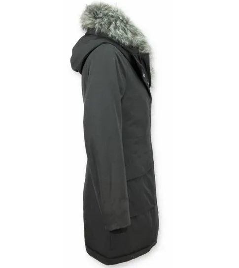 Imitation Fur Coat Women | Ladies Long Parka Black |