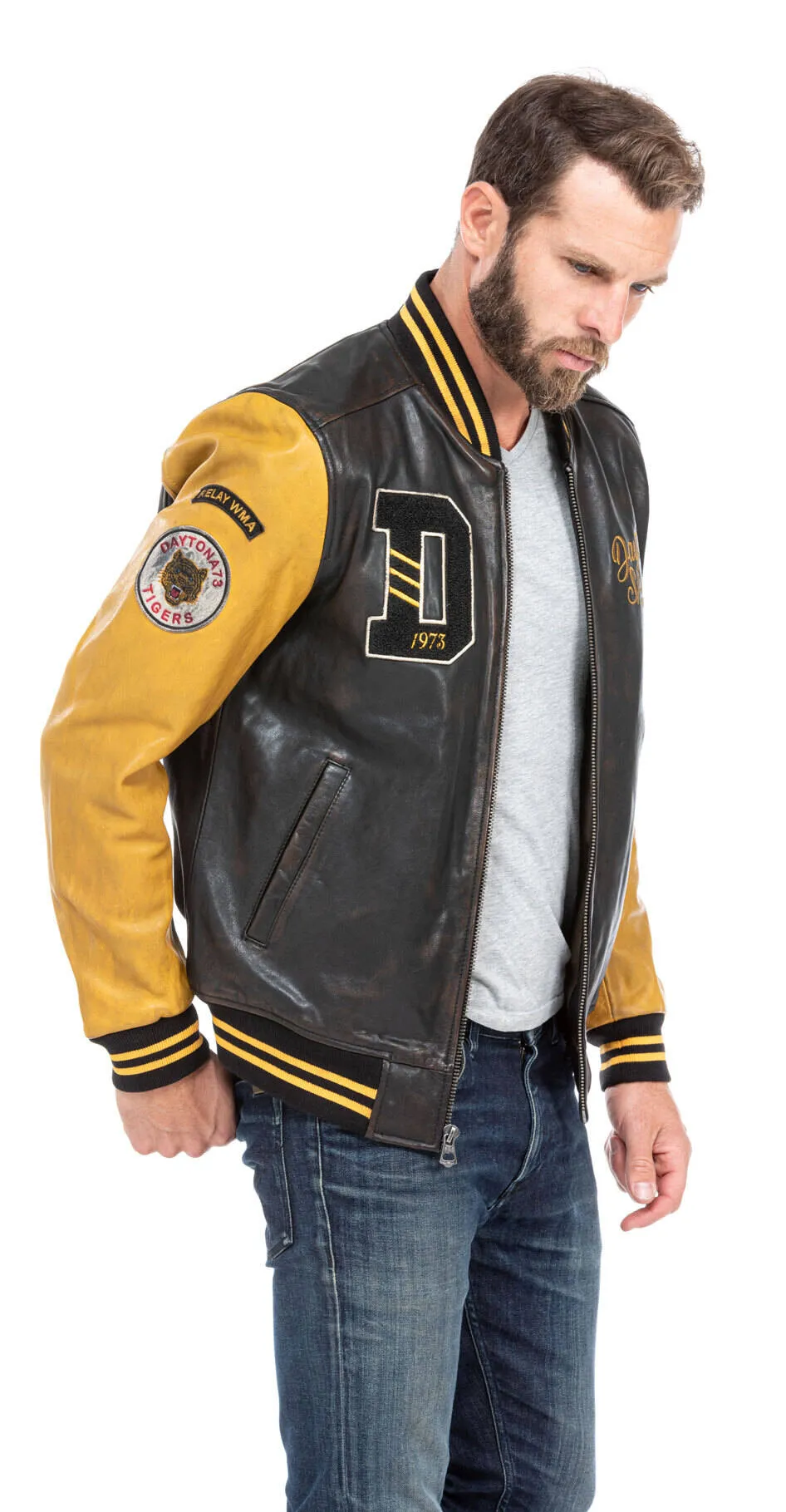 Jacket leather man black and yellow style teddy 101489