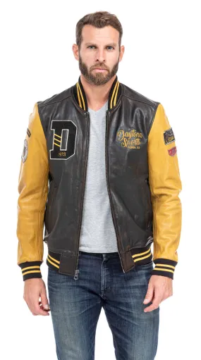 Jacket leather man black and yellow style teddy 101489