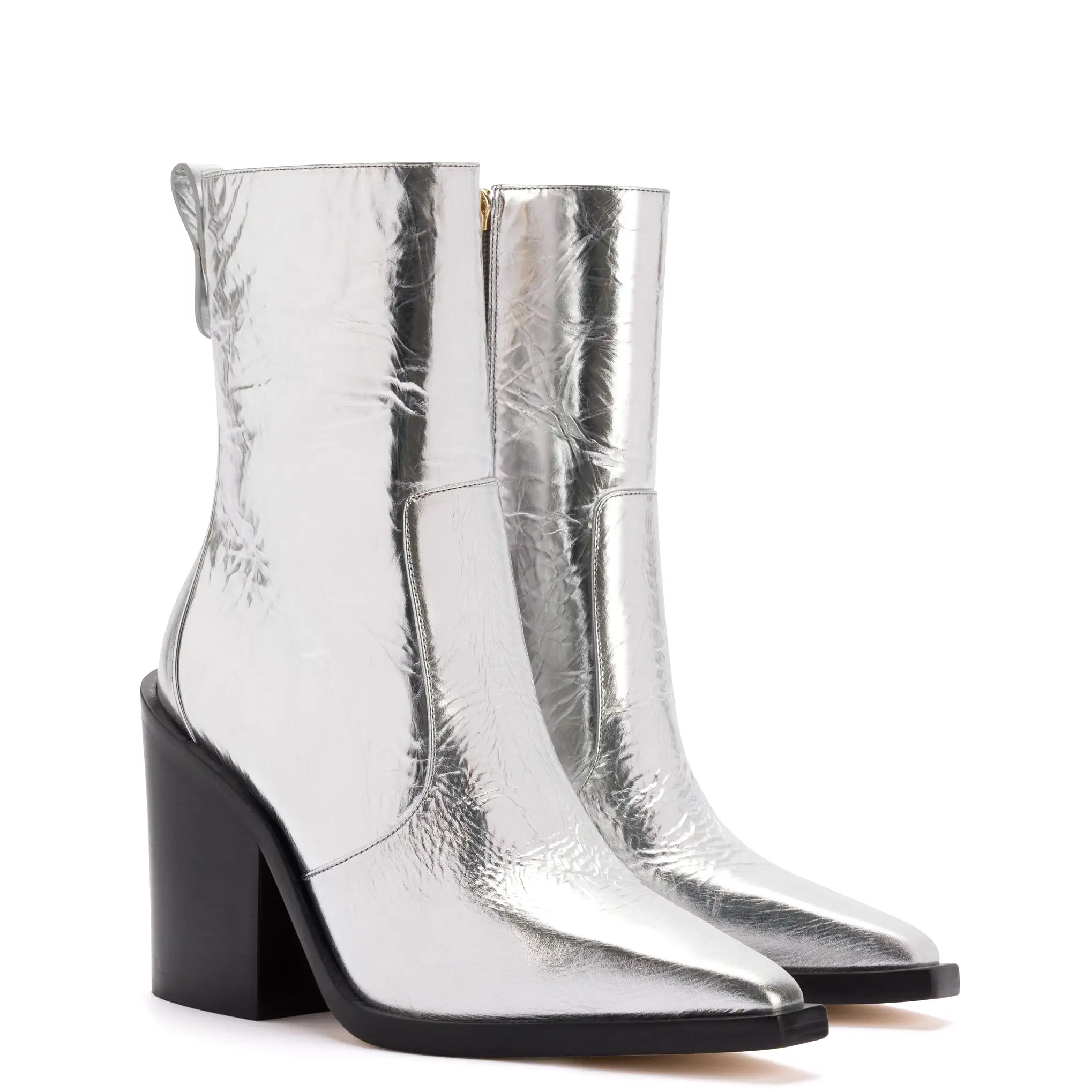 James Boot In Silver Crinkled Leather