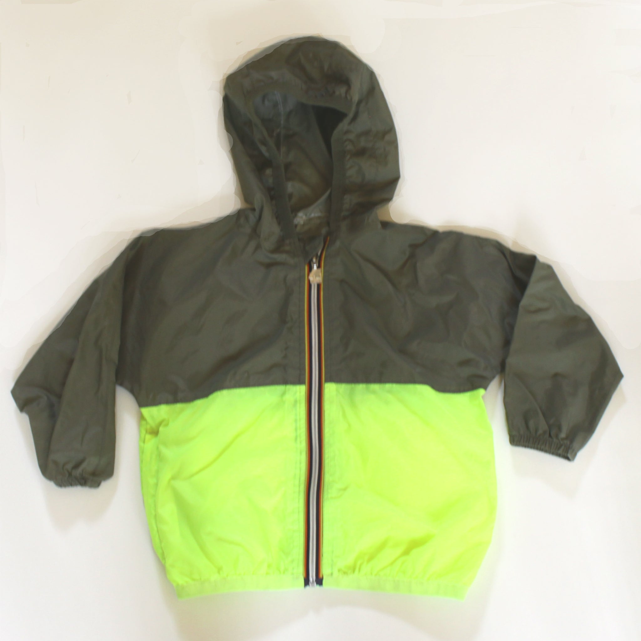 K-Way for Crewcuts Khaki and Neon Packaway Rain Jacket: 2 Years