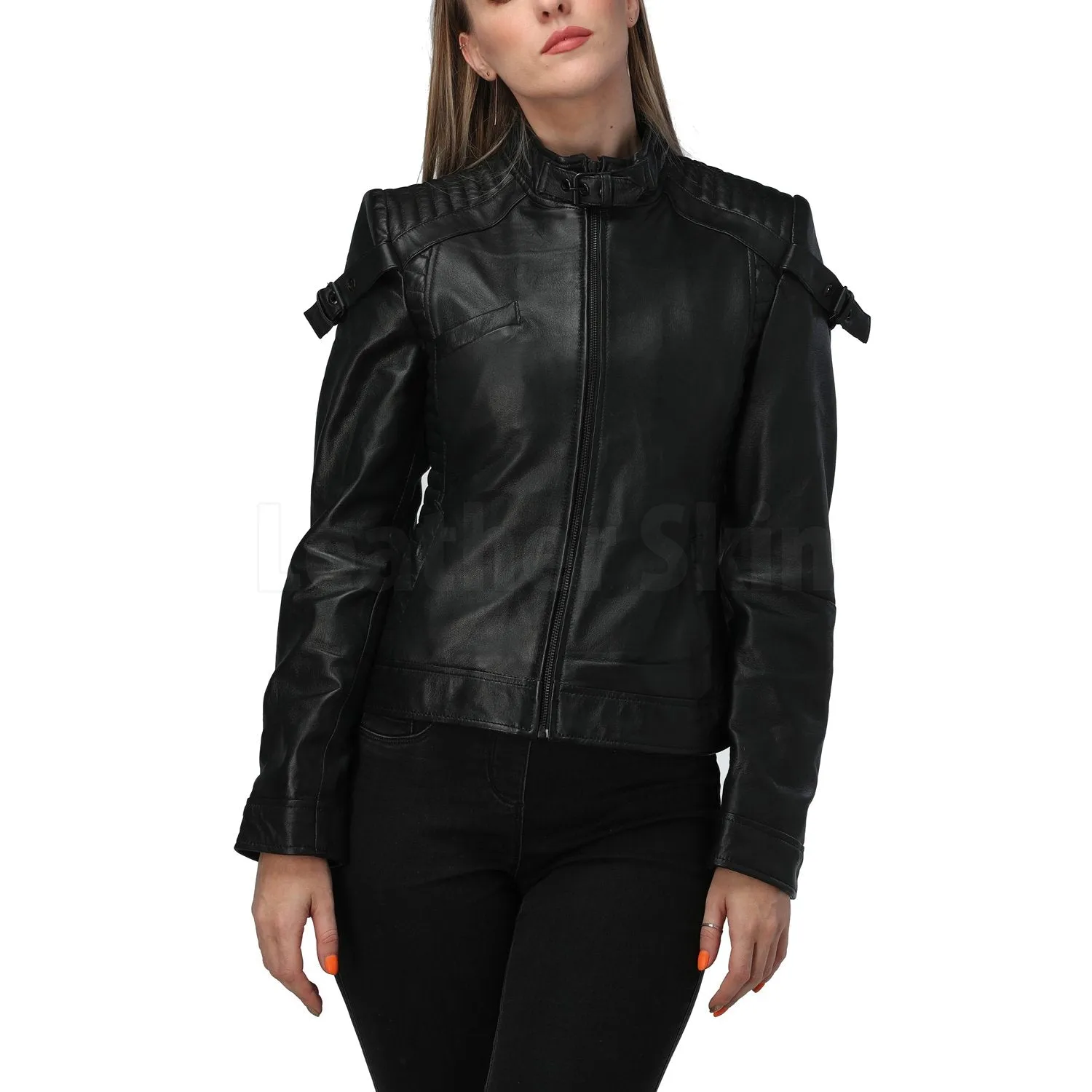 Katniss Black Quilted Leather Jacket - Leather Skin Shop