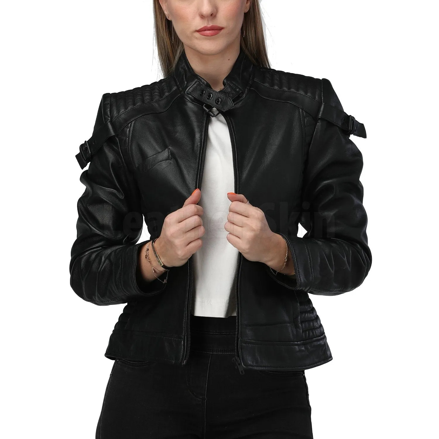 Katniss Black Quilted Leather Jacket - Leather Skin Shop