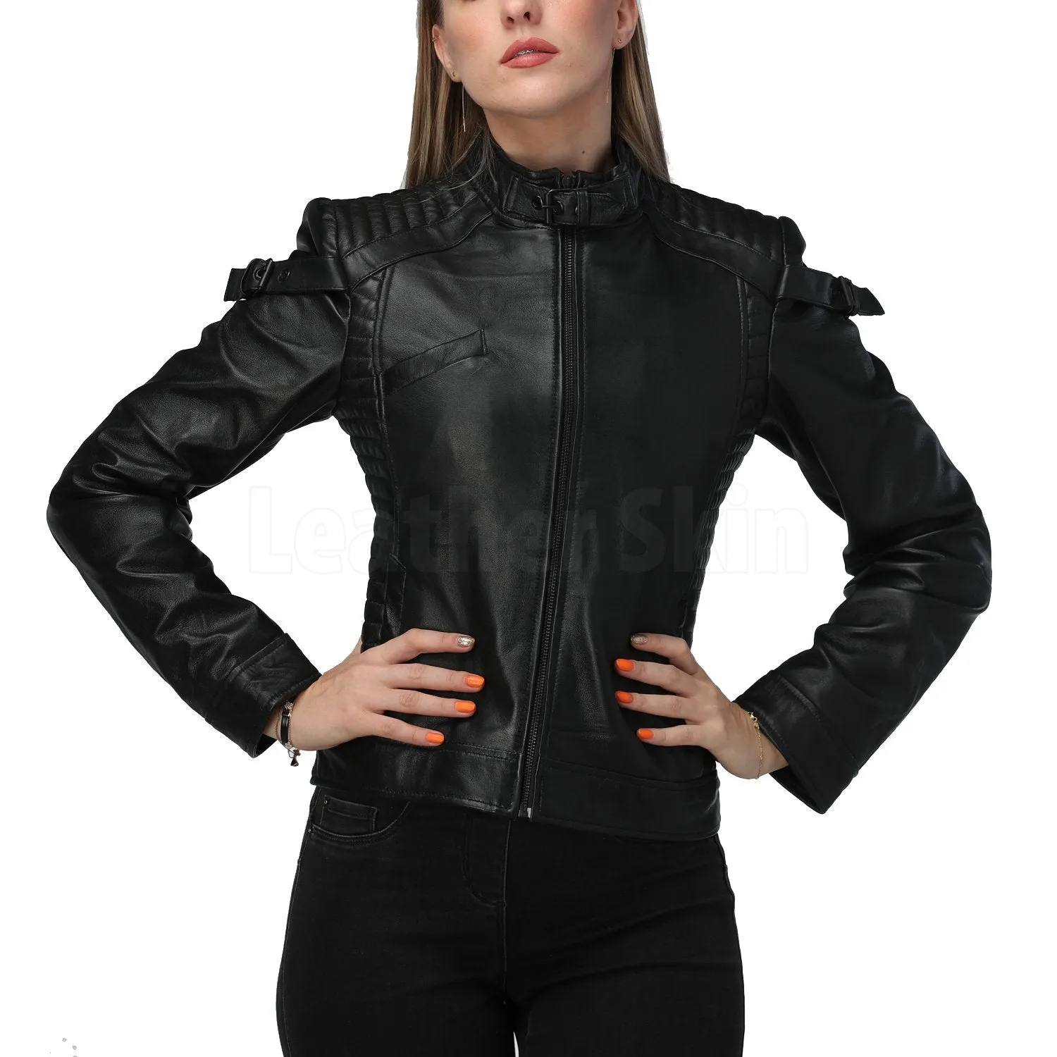 Katniss Black Quilted Leather Jacket - Leather Skin Shop