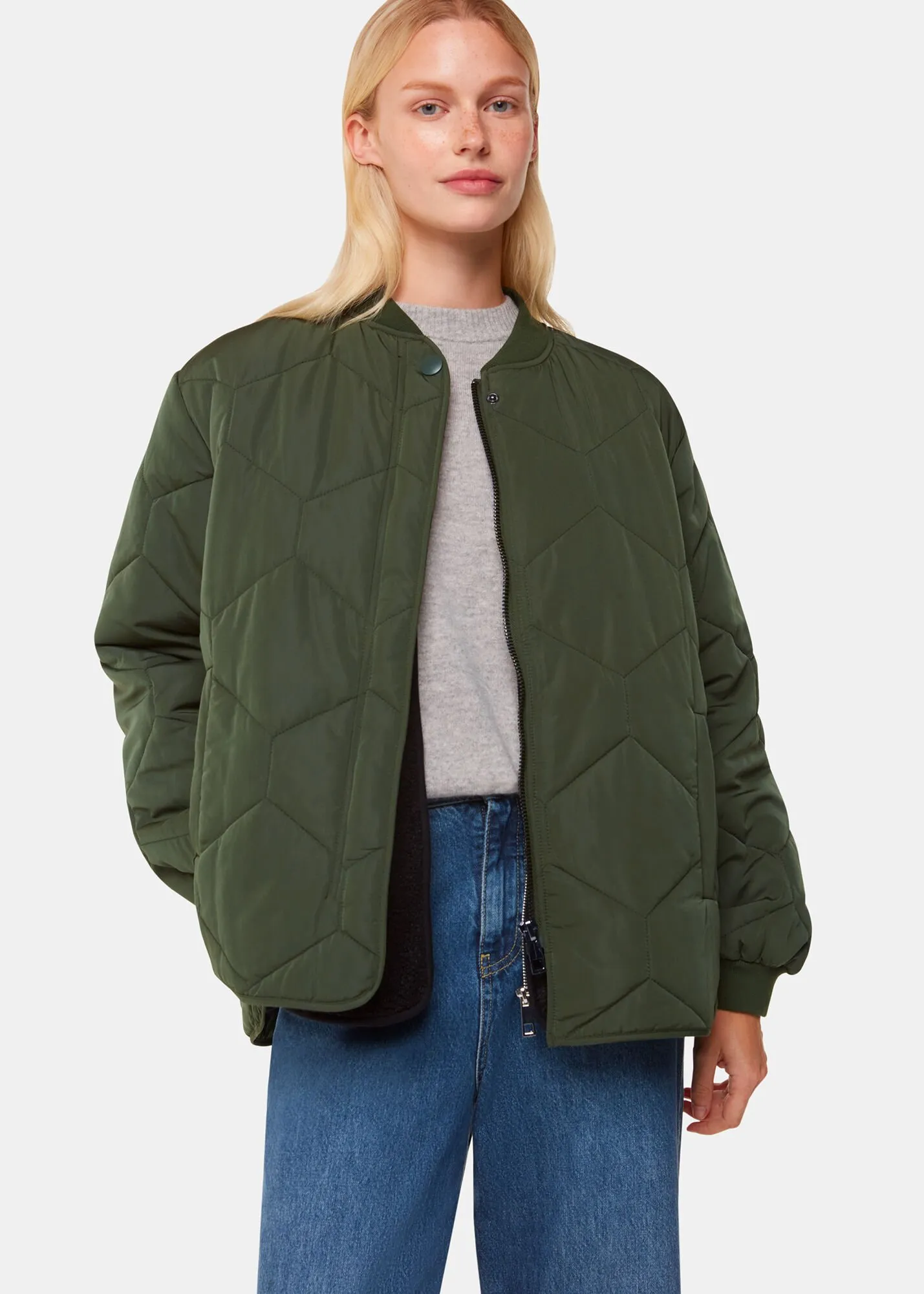 Khaki Ida Short Quilted Coat