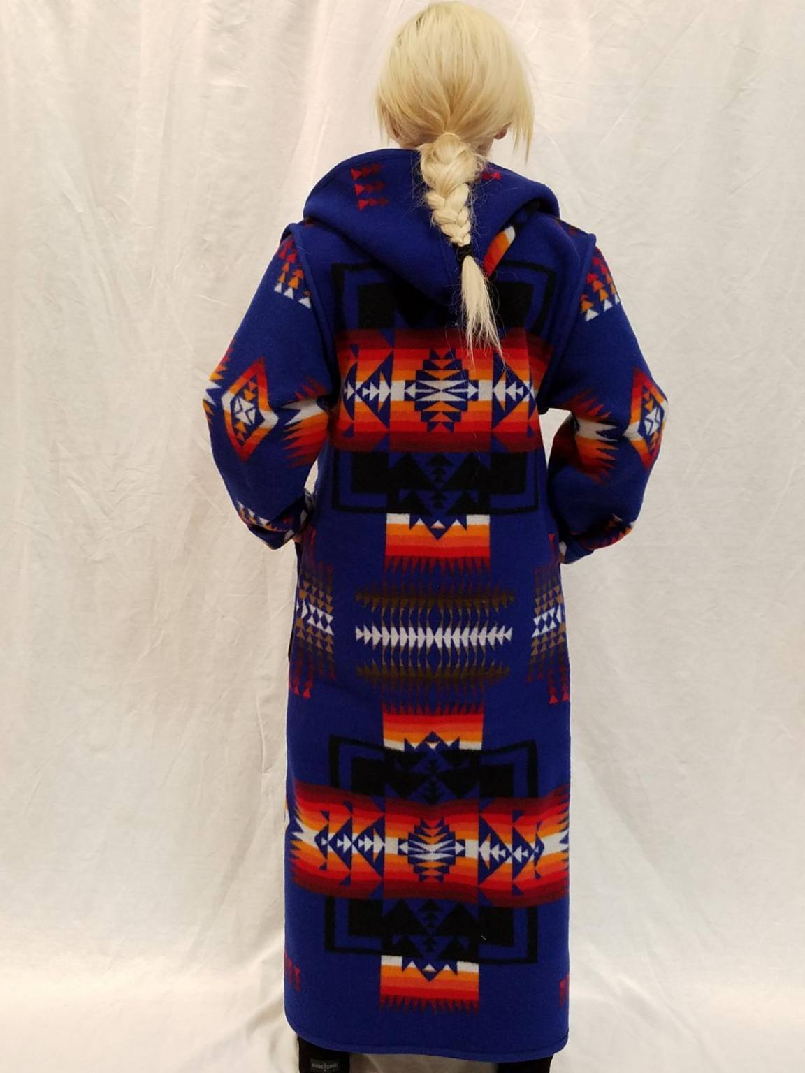 Kraffs Reversible Long Wool Coat, Chief Joseph, Sapphire