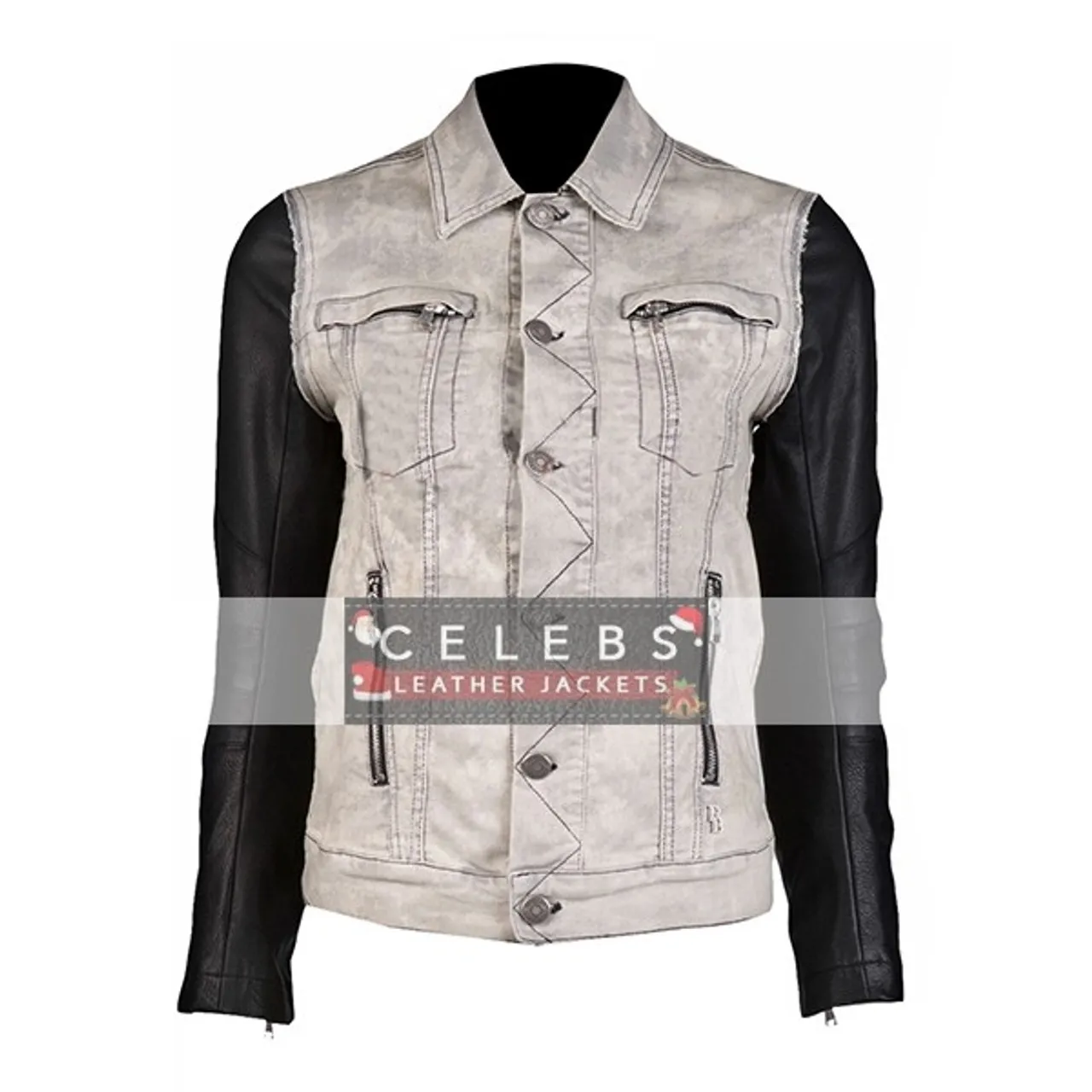 Ladies Denim Jacket Leather Sleeves