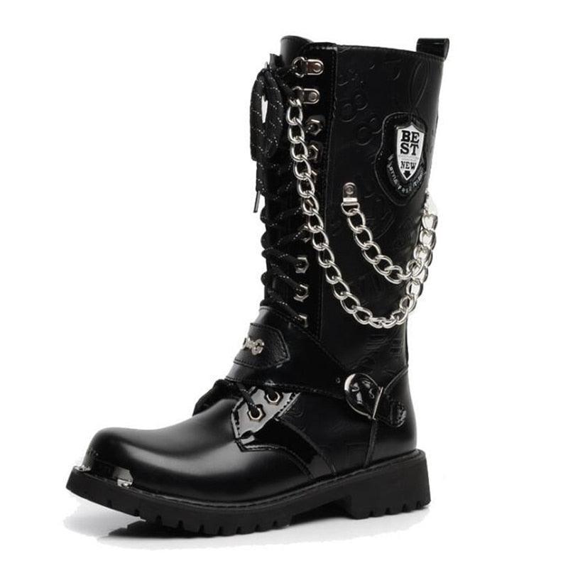 Leather Motorcycle Mid-calf Boots