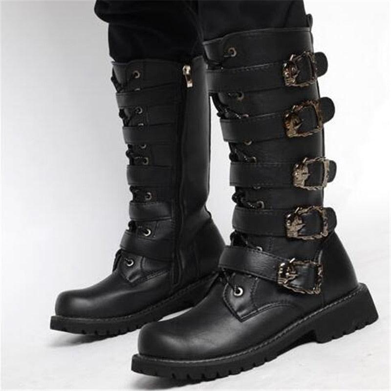 Leather Motorcycle Mid-calf Boots