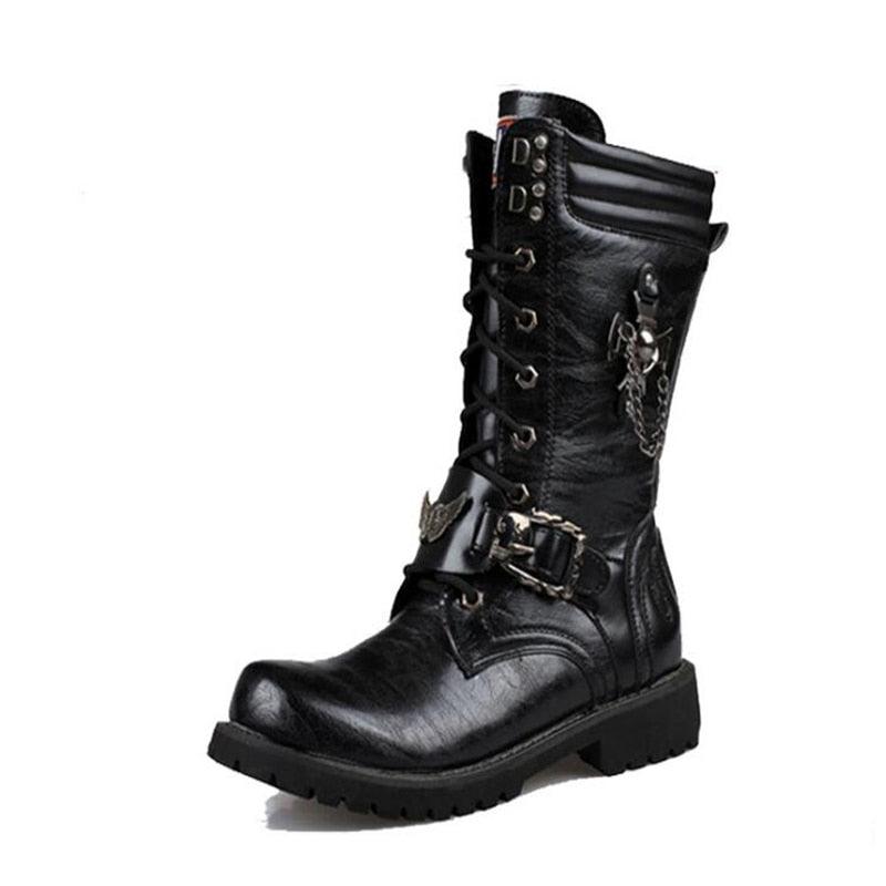 Leather Motorcycle Mid-calf Boots