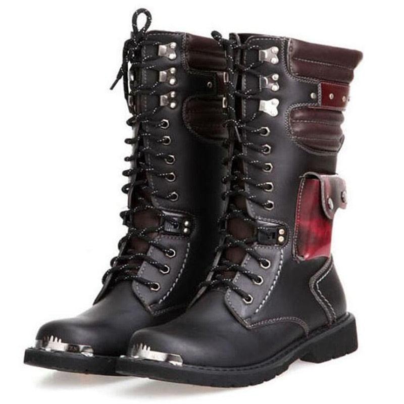 Leather Motorcycle Mid-calf Boots