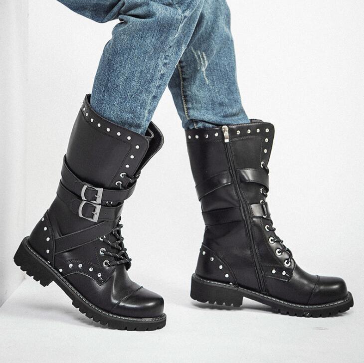 Leather Motorcycle Mid-calf Boots