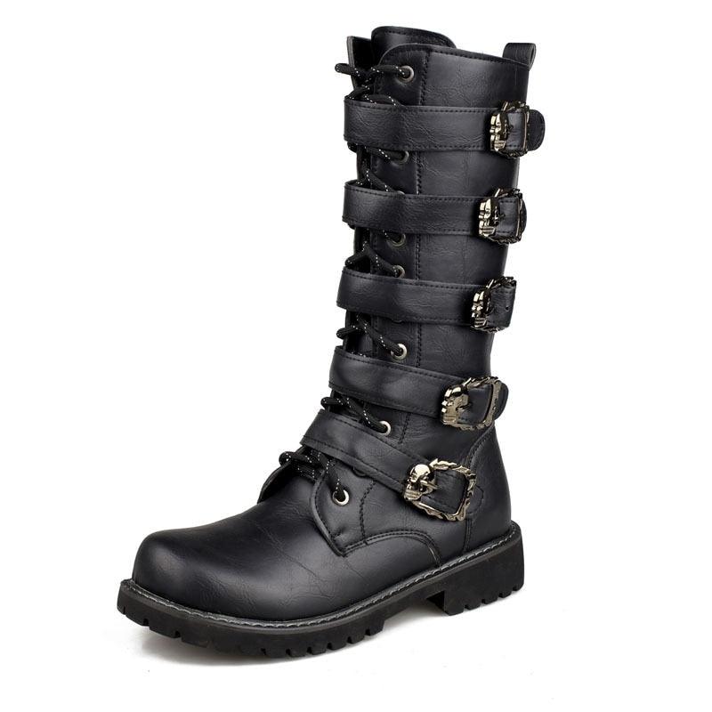 Leather Motorcycle Mid-calf Boots