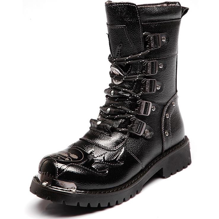 Leather Motorcycle Mid-calf Boots