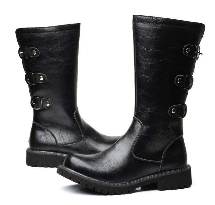 Leather Motorcycle Mid-calf Boots