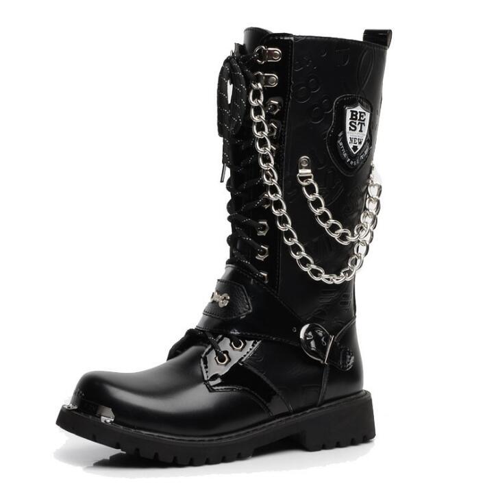 Leather Motorcycle Mid-calf Boots