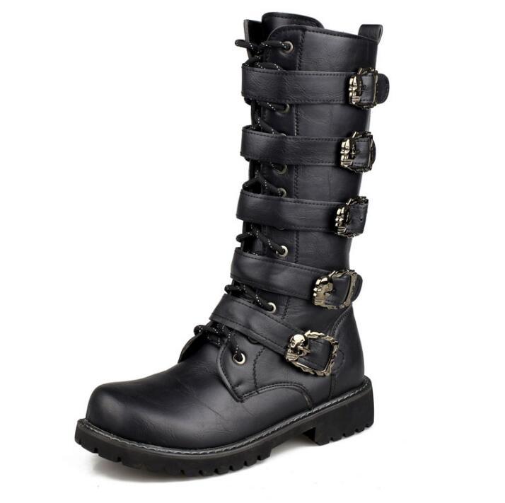 Leather Motorcycle Mid-calf Boots