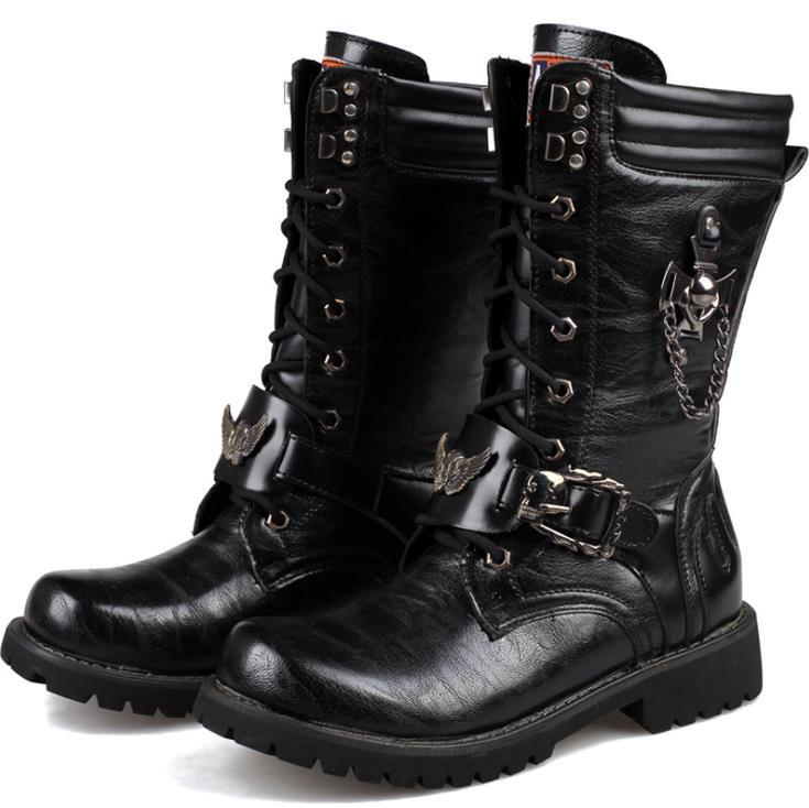 Leather Motorcycle Mid-calf Boots