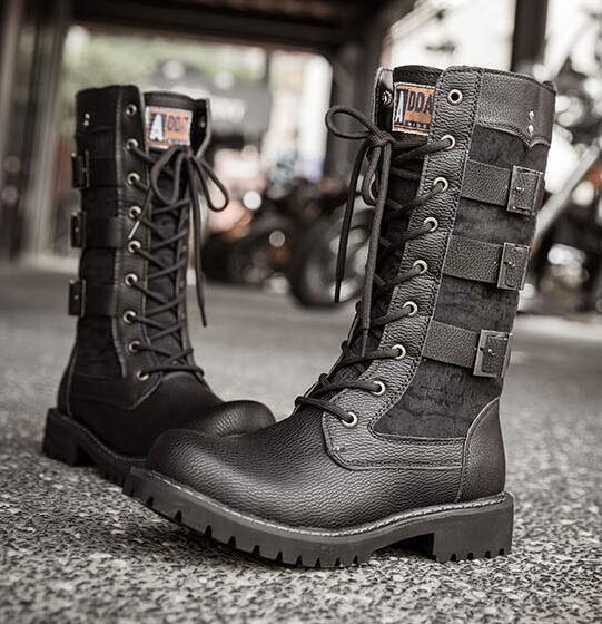 Leather Motorcycle Mid-calf Boots