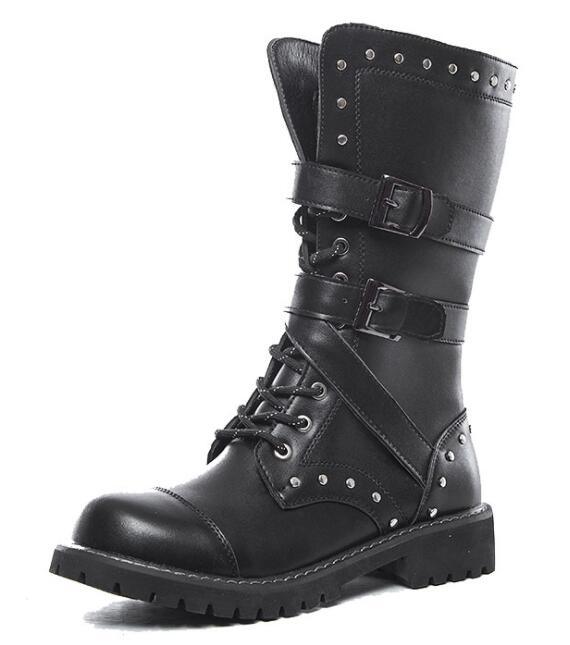 Leather Motorcycle Mid-calf Boots