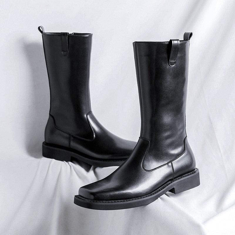 Leather Motorcycle Mid-calf Boots