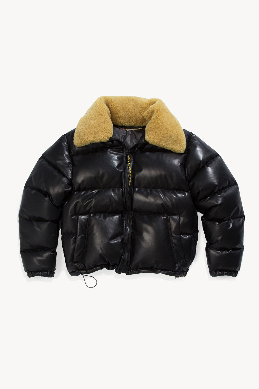 Leather Zip Puffa Jacket with Sheepskin Collar