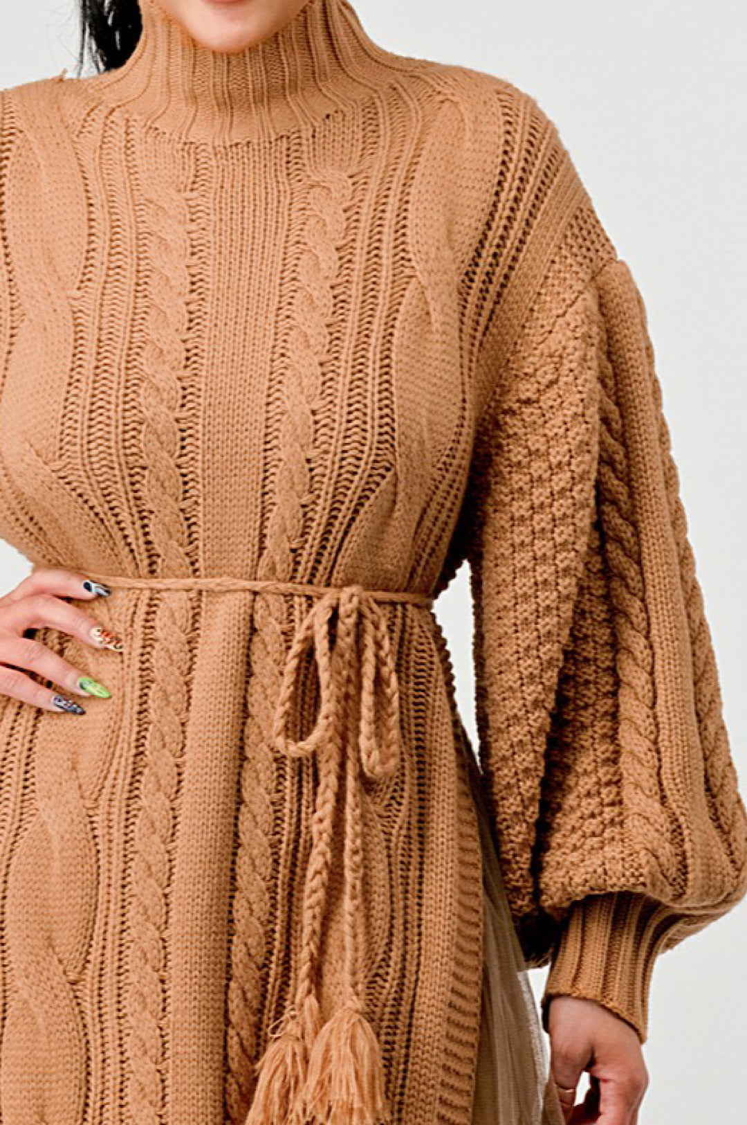 Light Brown Knit Tulle Two Piece Skirt Set