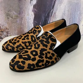 Luxury Genuine Leather Leopard Printed Slip-on Casual Loafers for Men