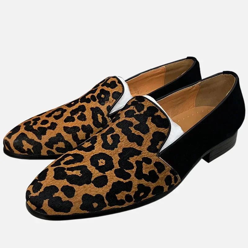 Luxury Genuine Leather Leopard Printed Slip-on Casual Loafers for Men